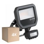 Flerpack 4x Ledvance LED Strålkastare Aluminium Svart 8W 1200lm 100D - 840 Kallvit | IP65 - Rörelse- Och Ljussensor - Symmetrisk